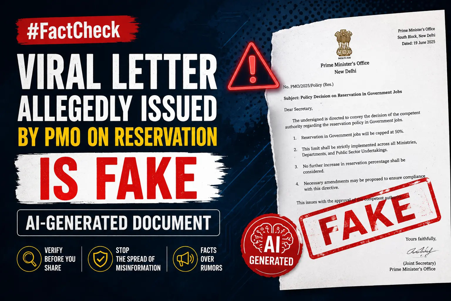 Viral letter allegedly issued by PMO on reservation is fake, AI-generated document